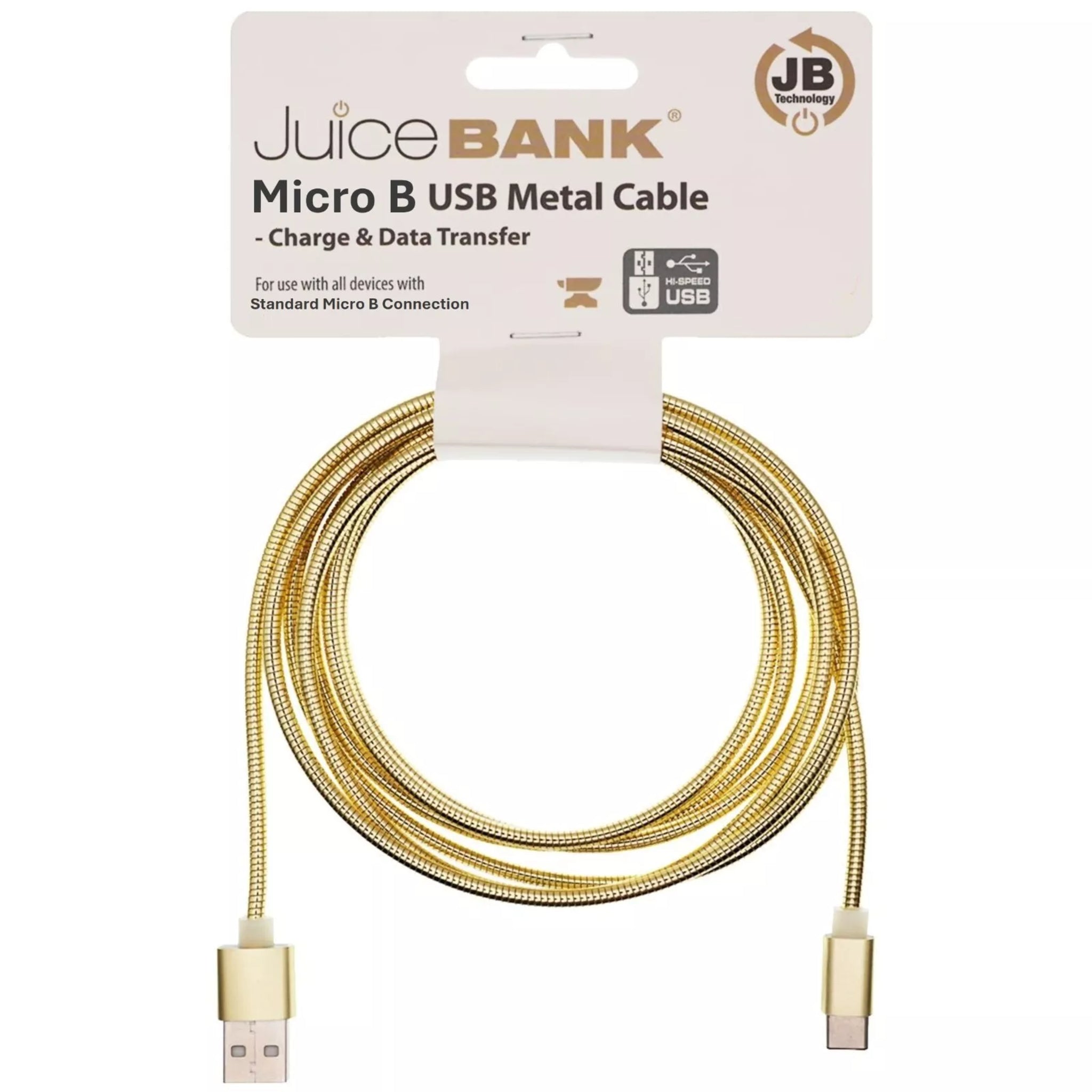 3 pack JuiceBank Micro B USB metal charging cables in gold – durable braided design for fast charge and data transfer